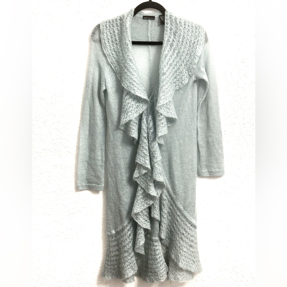 Y2K Moda International 🌸Light Blue Ruffled lacy  mohair sweater/coat